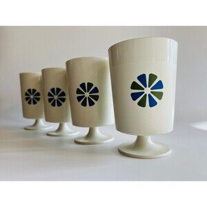 Set of 4 David Douglas Mid Century Accalac  Pedestal Cups With Daisy Design